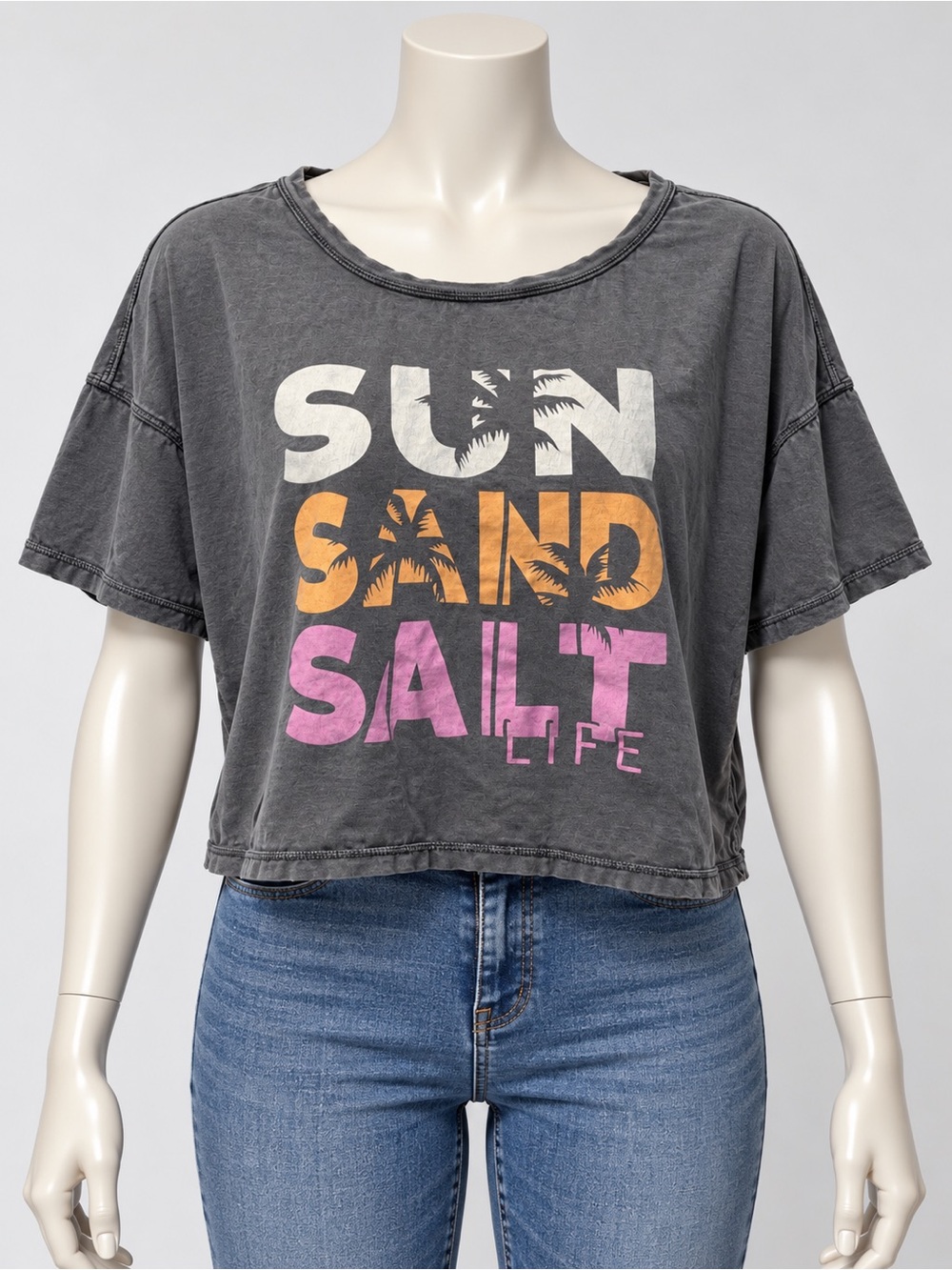 SALT LIFE Oversized Gray Cropped Women’s Tee size large